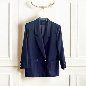 Giorgio Sant’Angelo Women’s 8 Wool Blazer Double Breasted 90s Navy Blue Academia